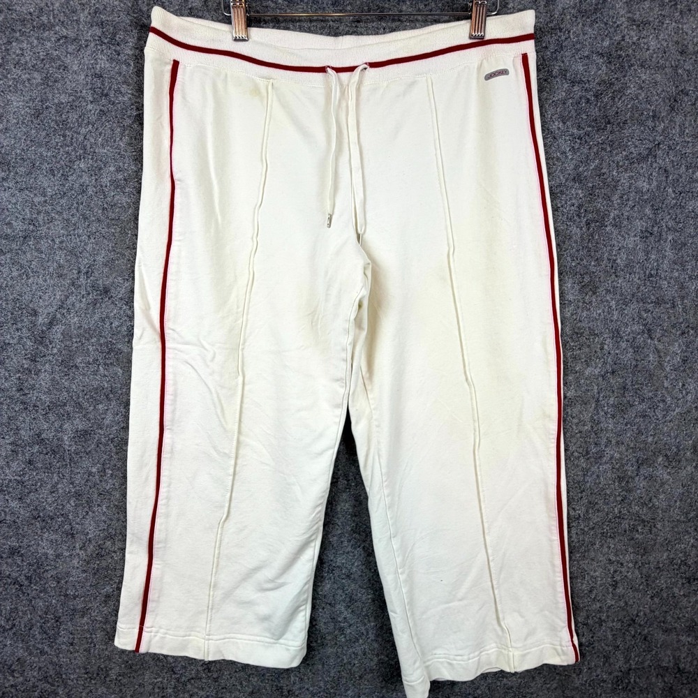 Vintage Jockey Cropped SweatPants Womens L Ivory Retro Side Stripe Loungewear